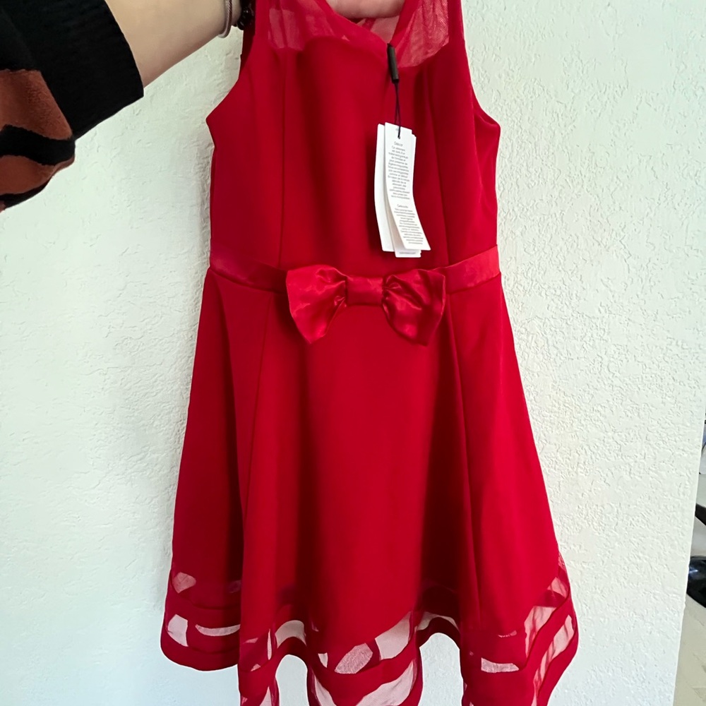 Calvin Klein Red Sleeveless Bow Party Dress